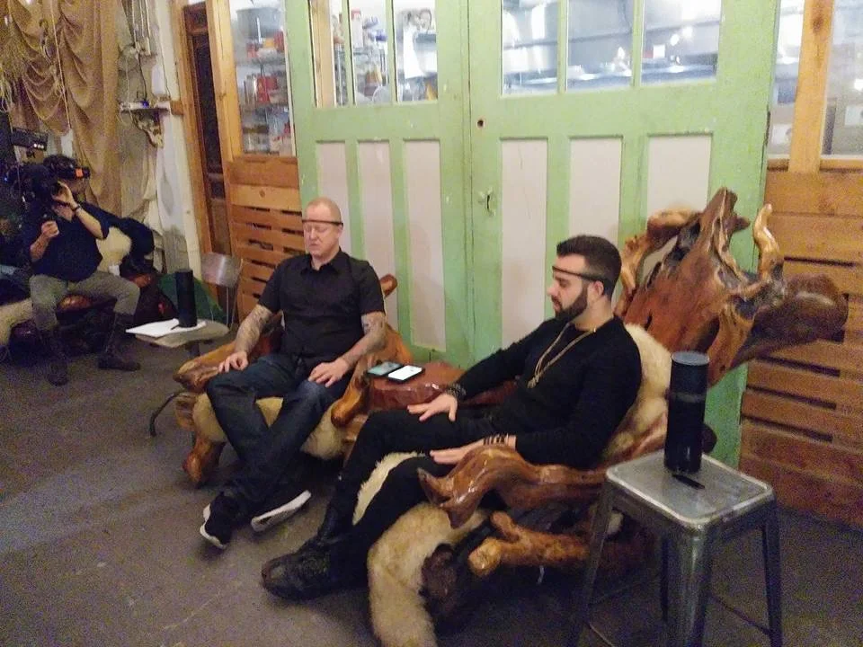 Meditation Battle League competitors at a public event